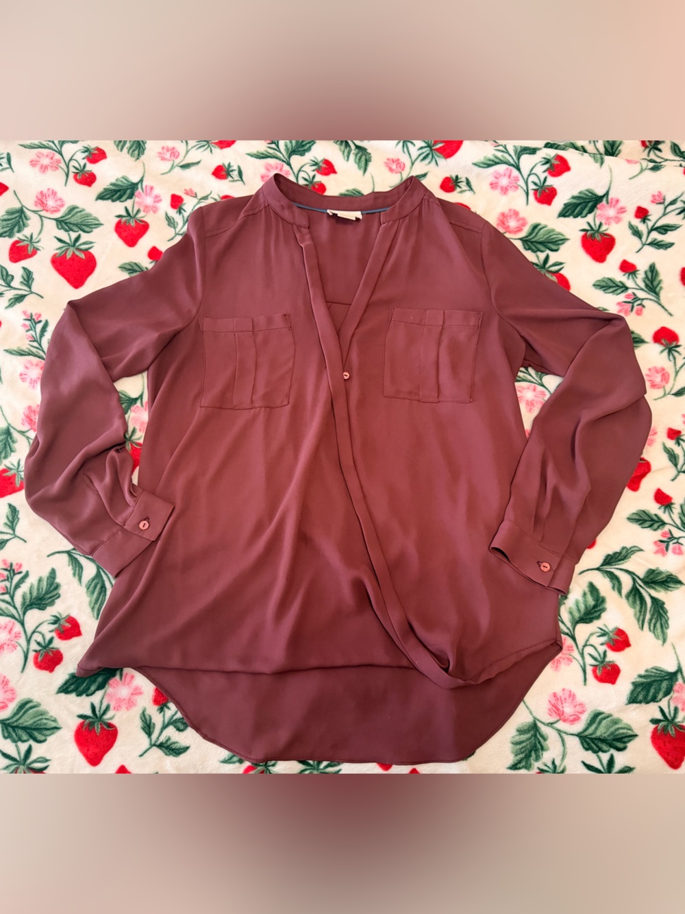 Maeve Dusty Mauve Long-Sleeve V-Neck Utility Blouse